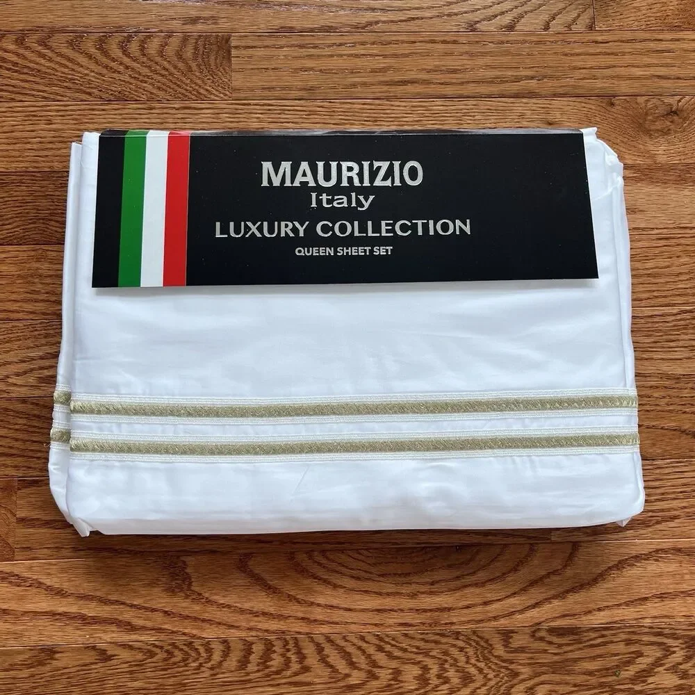 New Maurizio Italy Queen Sheet Set 4PC White Cotton Sateen 420 TC Luxury Bedding